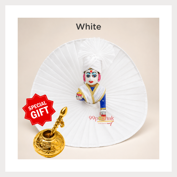 Janmashtami Special Laddu Gopal Plain Dress with Matching Pagdi & Makhan Matki - White