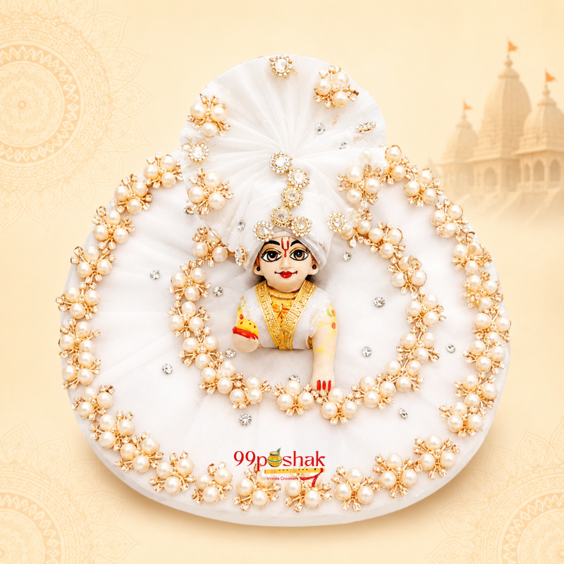 Luxury Laddu Gopal Dress with Floral Work | Heavy Handmade Kanha Ji Poshak for Pooja, Festival & Gifting White Star
