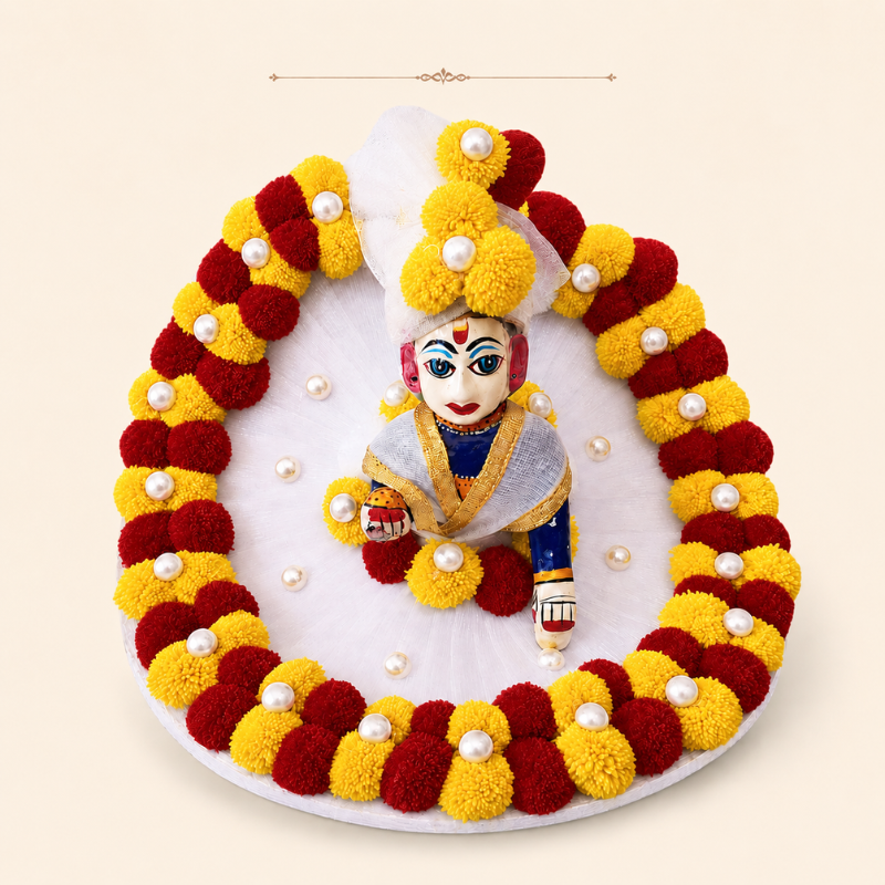 Exclusive Laddu Gopal Heavy Dress | Designer Kanha Ji Festive Poshak Yellow Red Pompom