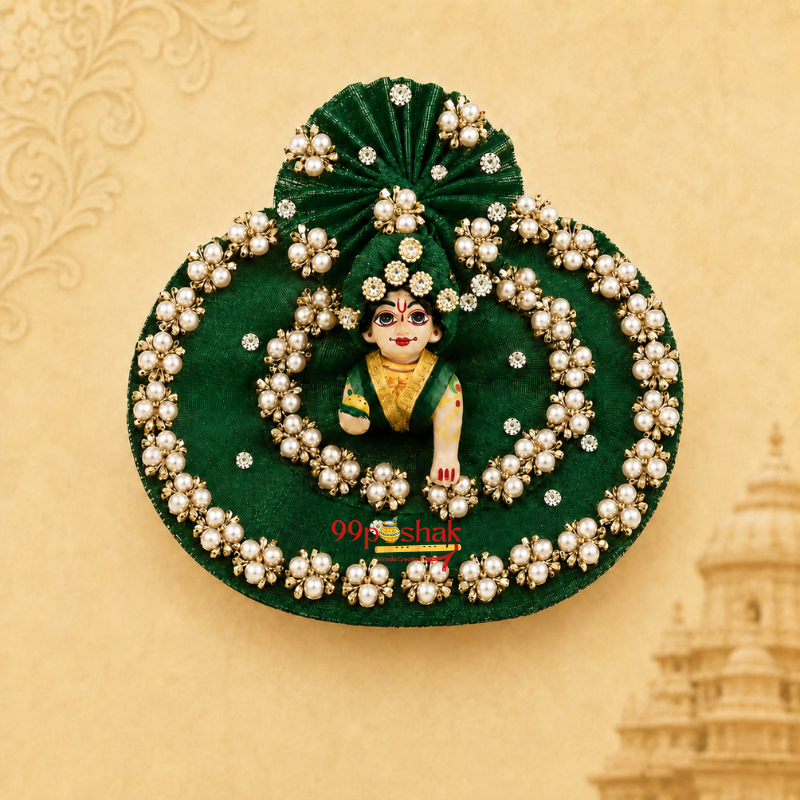 Premium Laddu Gopal Festive Poshak | Royal Handmade Kanha Ji Dress for Radha Krishna Shringar, Temple & Gifting Green Star