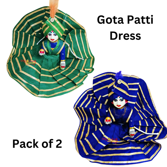 Laddu Gopal Gota Patti Green & Blue Dress - Pack of 2