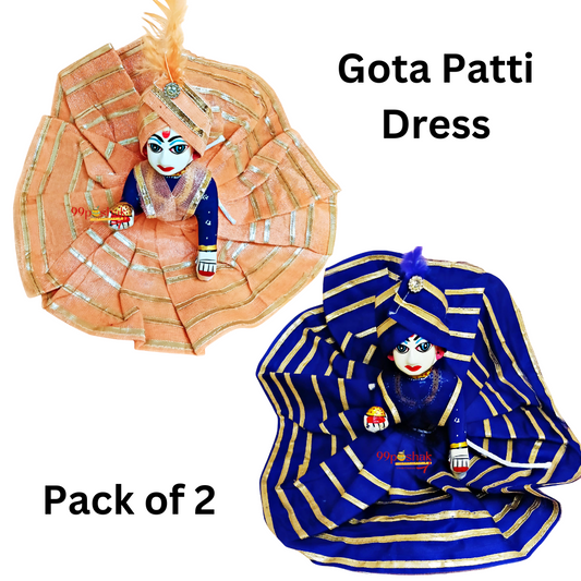 Laddu Gopal Gota Patti Orange & Blue Dress - Pack of 2