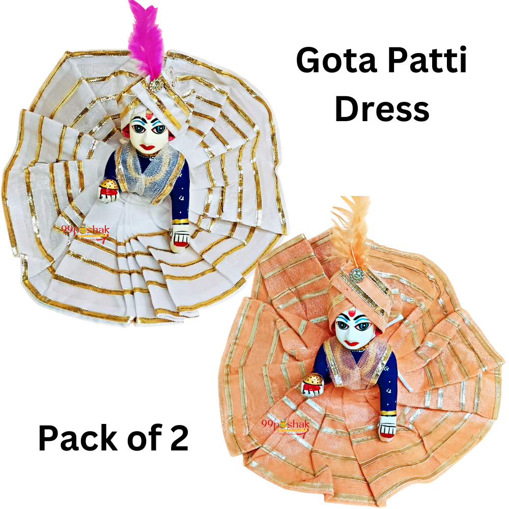 Laddu Gopal Gota Patti White & Orange Dress - Pack of 2