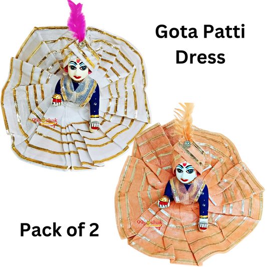 Laddu Gopal Gota Patti White & Orange Dress - Pack of 2