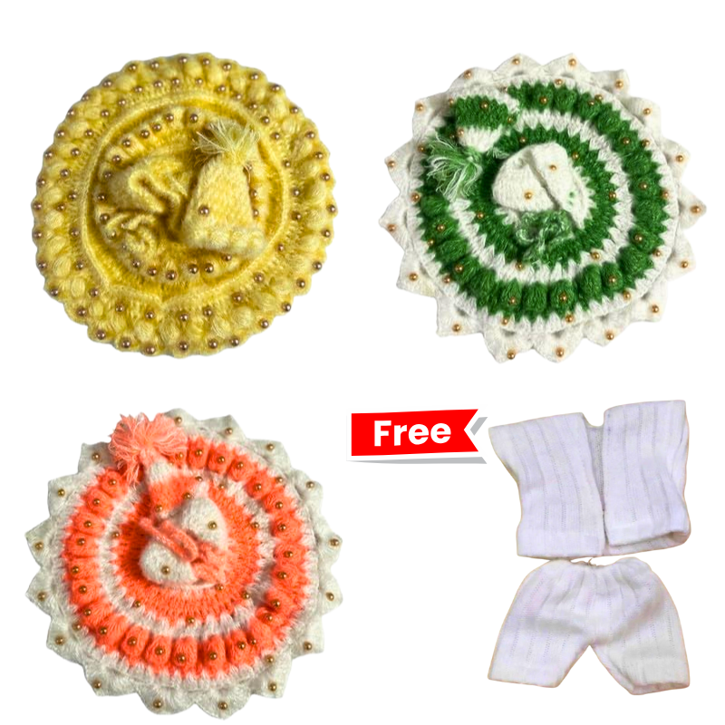 Laddu Gopal Winter Moti Pearl Woolen Sweater Dress Free White Innerwear