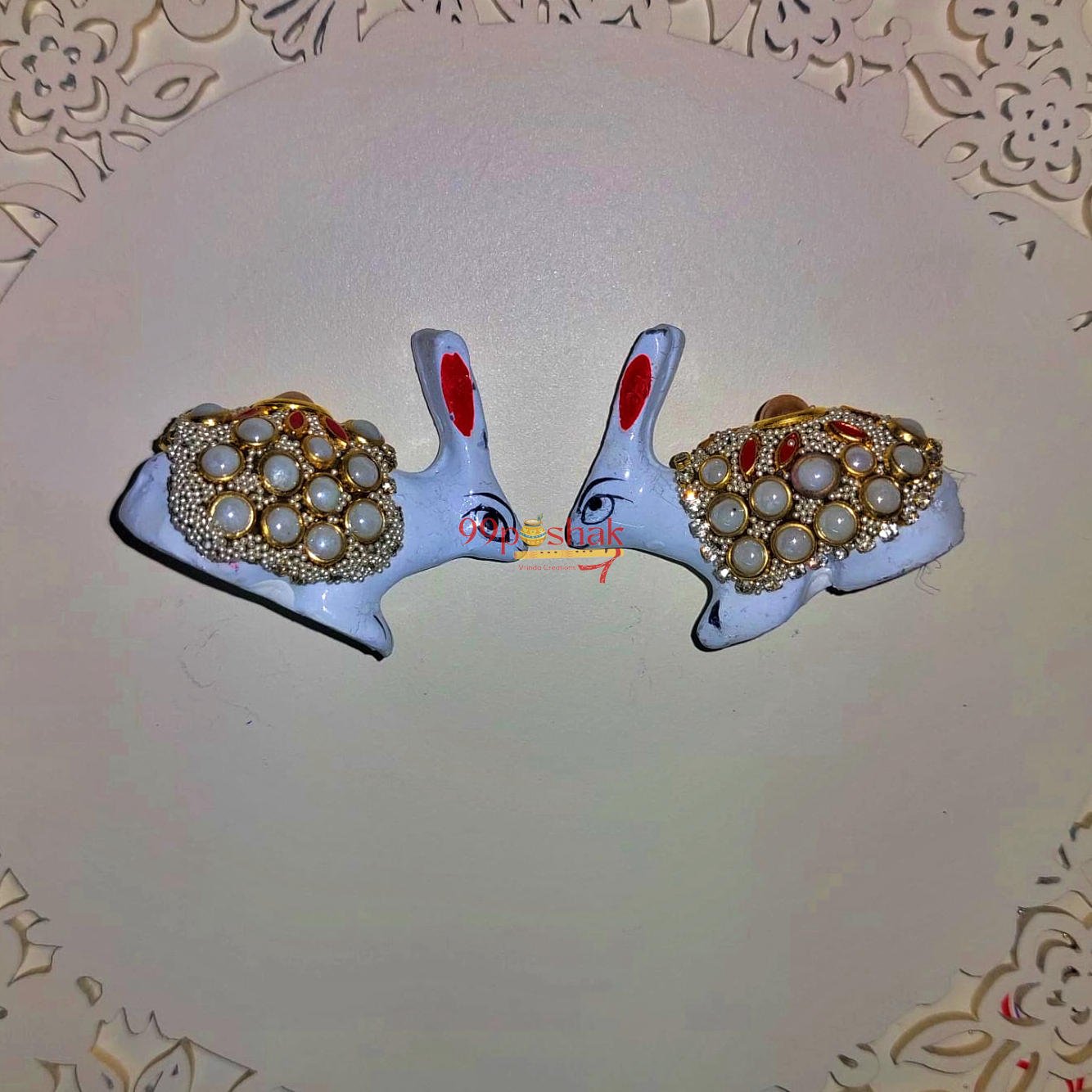 Metalic Meenakari Rabbit - Laddu Gopal Toy - Set of 2