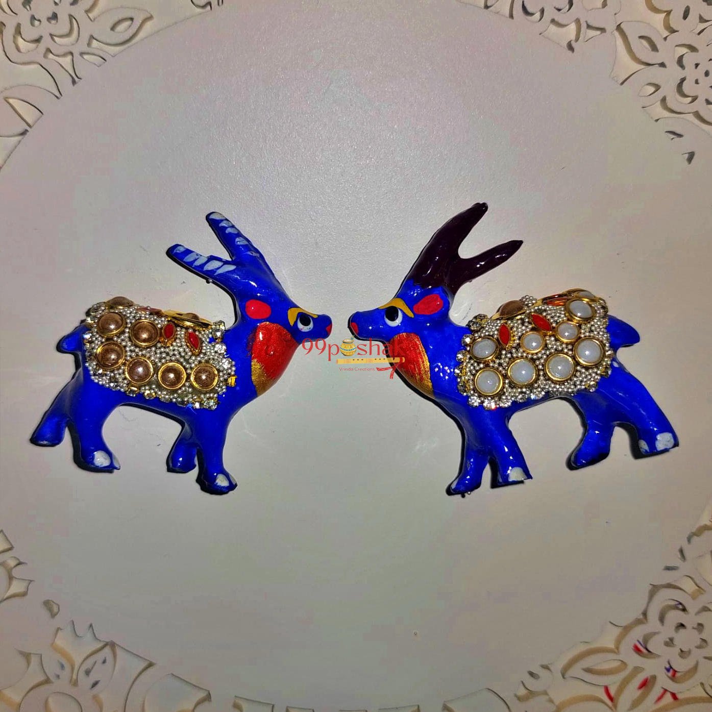 Metalic Meenakari Deer - Laddu Gopal Toy - Set of 2