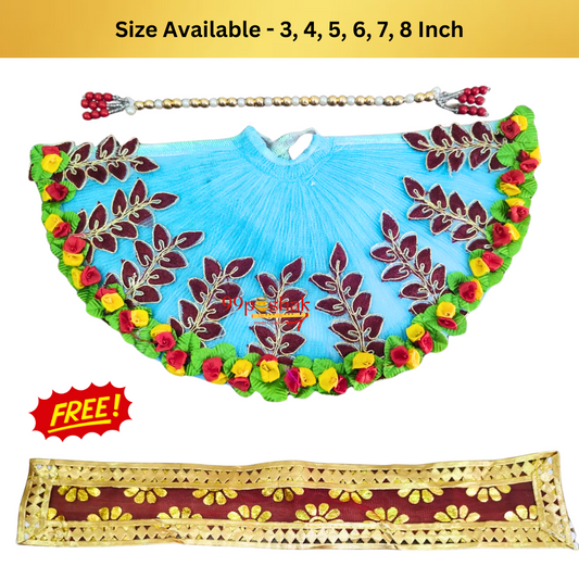 Mata Rani Dress Blue Heavy Net Base Flower Leaf with Pearl Patka Free Chunri