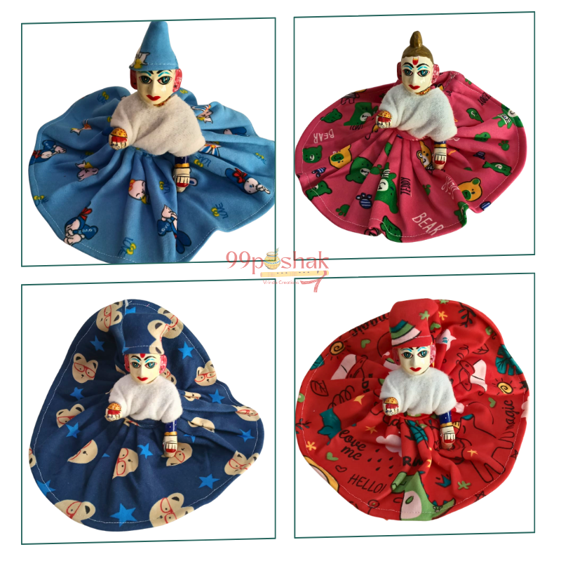 Laddu Gopal Velvet Cartoon Print Dress – Single Pc – Random Color