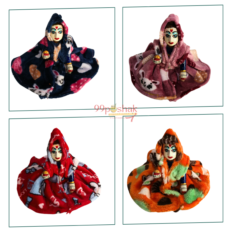 Laddu Gopal Hooded Woolen Dress Blanket Style Wrap – Single Pc – Random Color