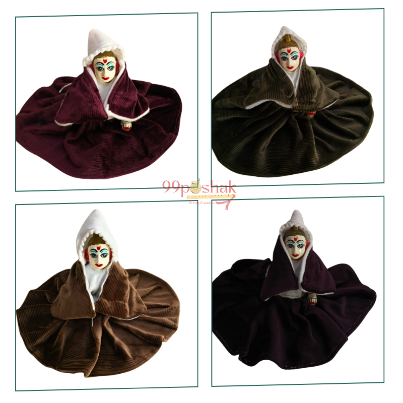 Laddu Gopal Hooded Velvet Dress – Single Pc – Dark Color
