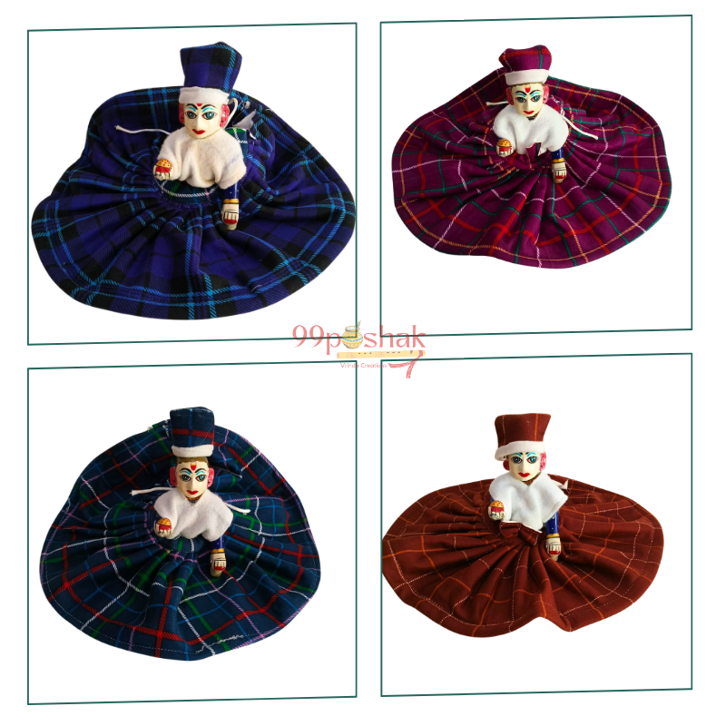 Laddu Gopal Woollen Checked Pattern Dress with Cap - Single Pc- Random Color
