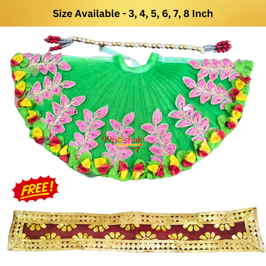 Mata Rani Dress Green Heavy Net Base Flower Leaf with Pearl Patka Free Chunri