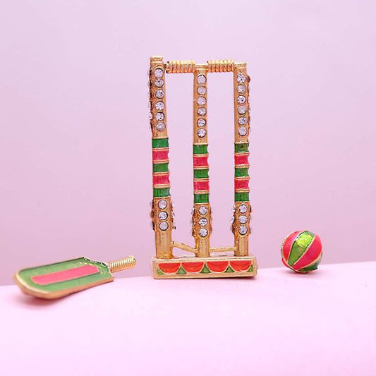 Cricket Kit with Bat Ball Wickets Metal Material for Laddu Gopal Decoration