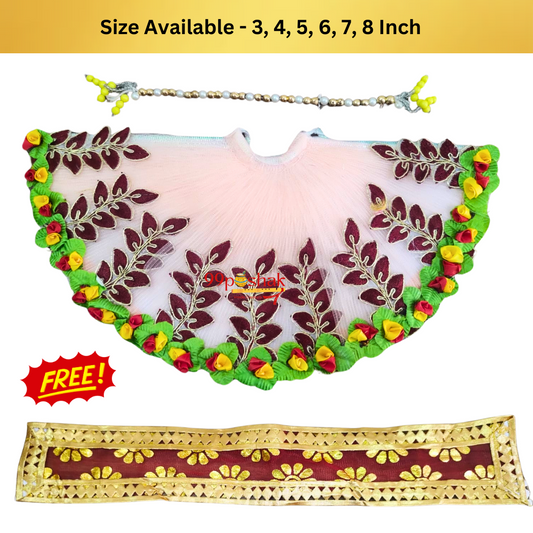 Mata Rani Dress Orange Heavy Net Base Flower Leaf with Pearl Patka Free Chunri
