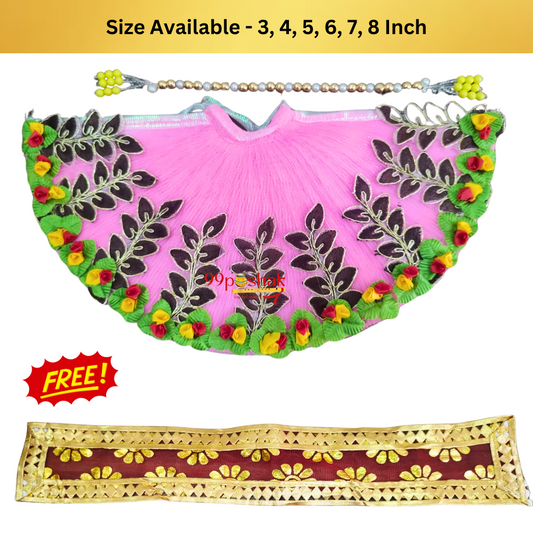 Mata Rani Dress Pink Heavy Net Base Flower Leaf with Pearl Patka Free Chunri