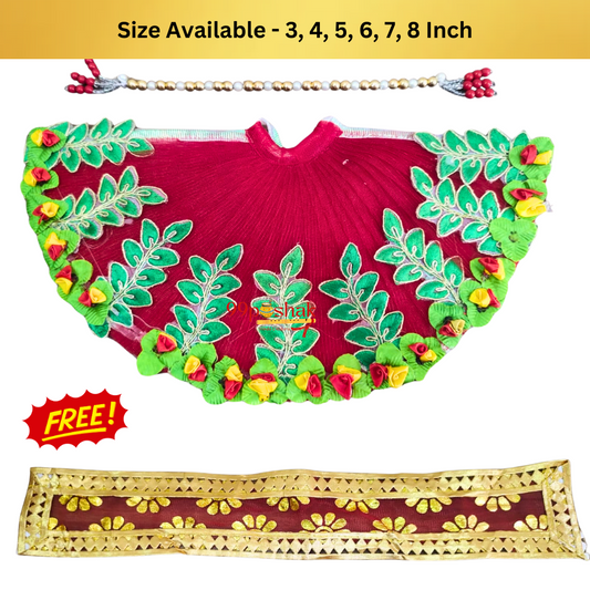 Mata Rani Dress Red Heavy Net Base Flower Leaf with Pearl Patka Free Chunri