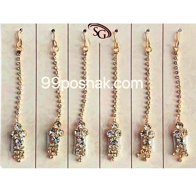 Set of gold earrings with gemstones on a white background, featuring the brand '99poshak.com'.