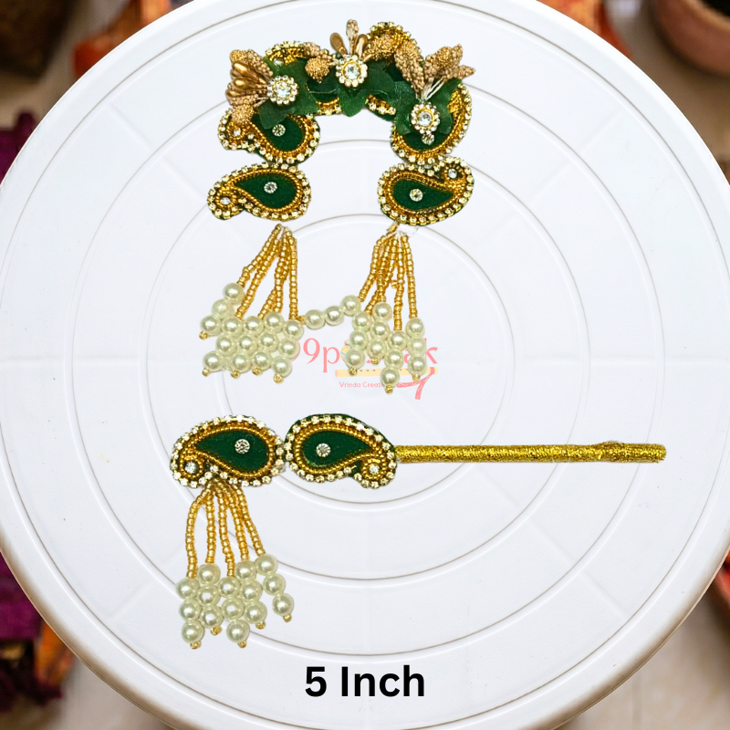 Decorative Kanha Ji Chandrika and Bansuri Set for Mandir Decoration