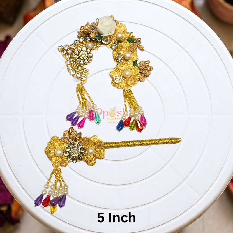 Premium Laddu Gopal Chandrika and Golden Bansuri Combo