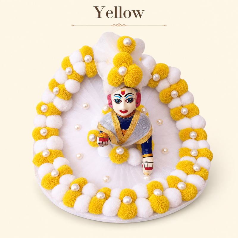Luxury Laddu Gopal Poshak | Floral Pearl Work Kanha Ji Dress White Yellow Pompom