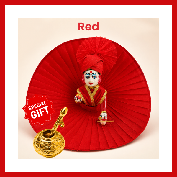 Janmashtami Special Laddu Gopal Plain Dress with Matching Pagdi & Makhan Matki - Red
