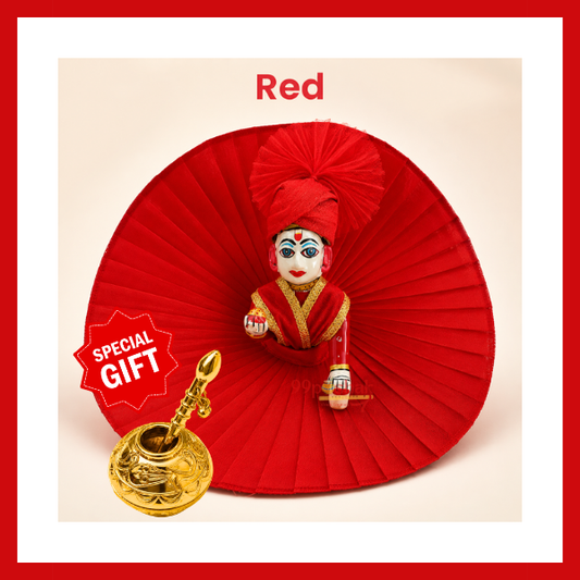 Janmashtami Special Laddu Gopal Plain Dress with Matching Pagdi & Makhan Matki - Red