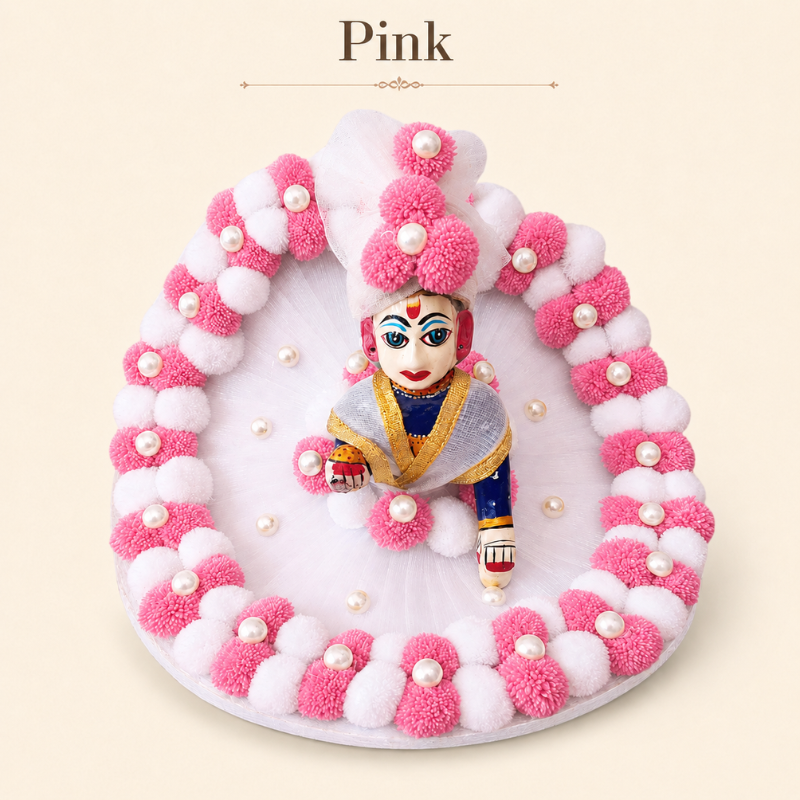 Handmade Laddu Gopal Shringar Poshak | Premium Thakur Ji Dress White Pink Pompom