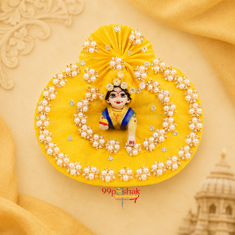 Royal Laddu Gopal Poshak for Kanha Ji | Heavy Handmade Festive Dress for Diwali, Holi, Janmashtami & Gifting Yellow Star