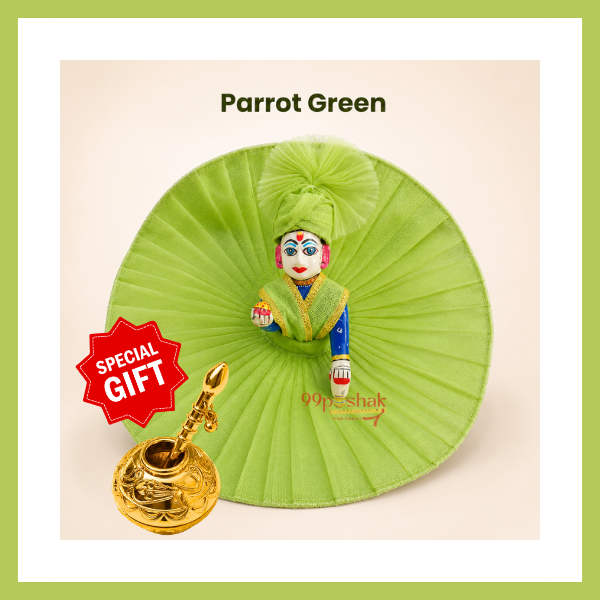 Janmashtami Special Laddu Gopal Plain Dress with Matching Pagdi & Makhan Matki - Parrot Green