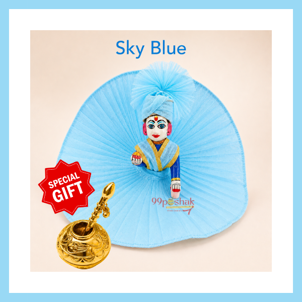 Janmashtami Special Laddu Gopal Plain Dress with Matching Pagdi & Makhan Matki - Sky Blue