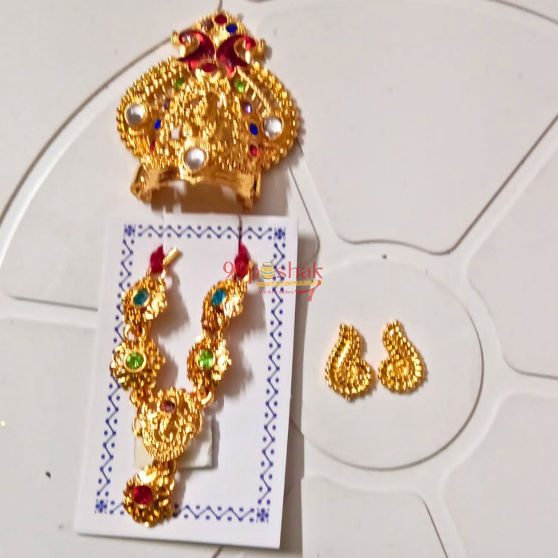 Laddu Gopal Golden Mala with Mukut and Earrings