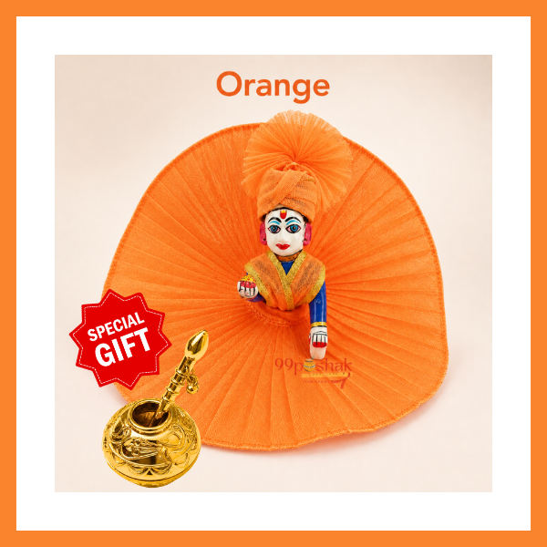 Janmashtami Special Laddu Gopal Plain Dress with Matching Pagdi & Makhan Matki - Orange