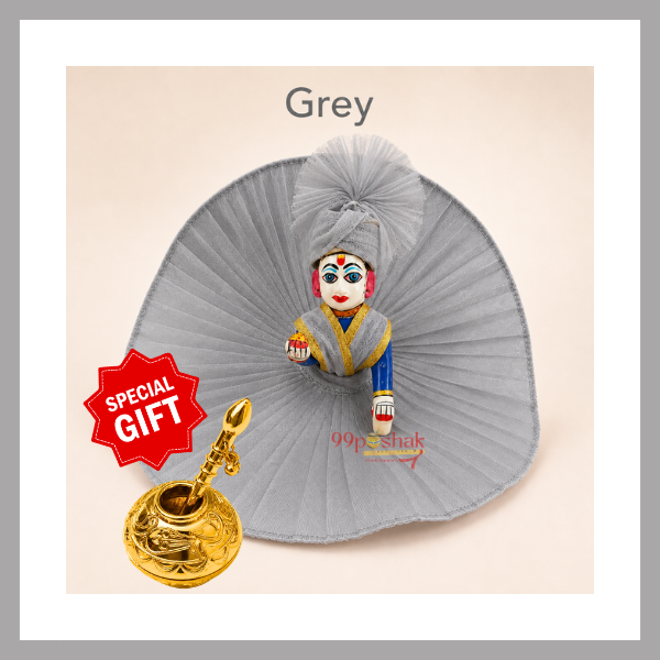 Janmashtami Special Laddu Gopal Plain Dress with Matching Pagdi & Makhan Matki - Grey