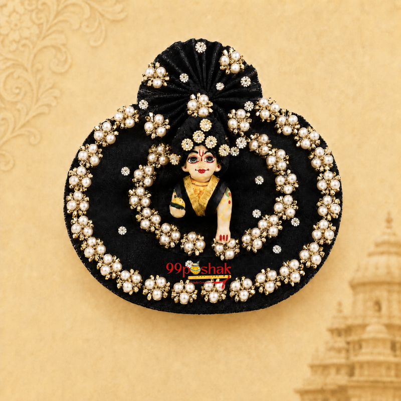 Handmade Krishna Ji Designer Poshak | Premium Laddu Gopal Dress with Pearl & Flower Work for Special Occasions Black Star