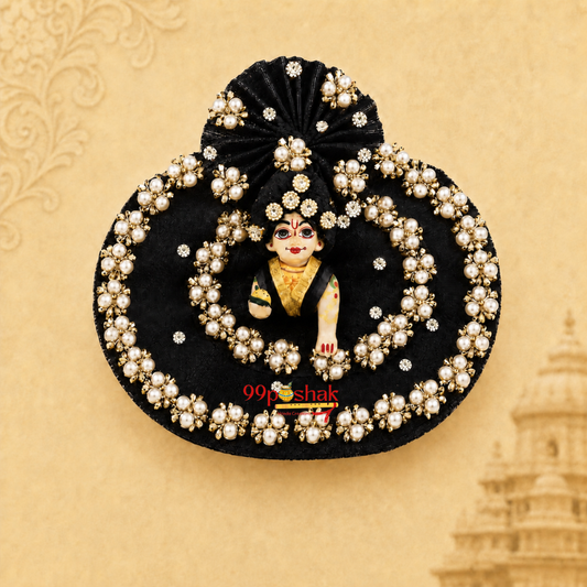 Handmade Krishna Ji Designer Poshak | Premium Laddu Gopal Dress with Pearl & Flower Work for Special Occasions Black Star