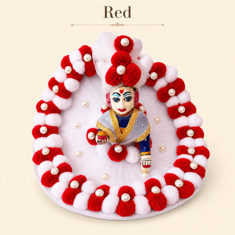 Royal Laddu Gopal Designer Dress | Premium Festive Krishna Poshak White Red Pompom