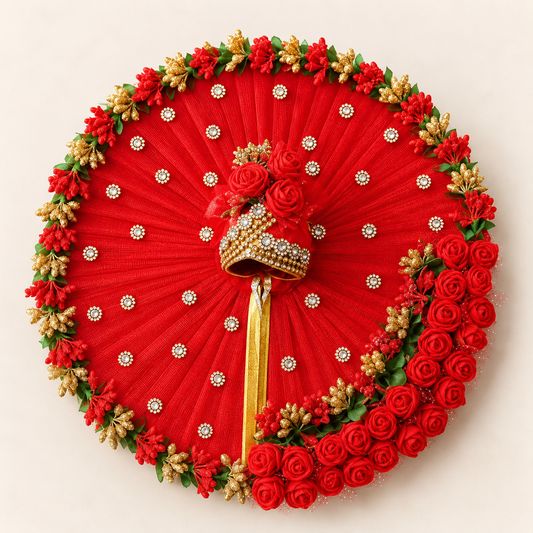 Premium Handmade Laddu Gopal Poshak | Heavy Designer Krishna Ji Dress for Janmashtami, Diwali & Festive Shringar Red
