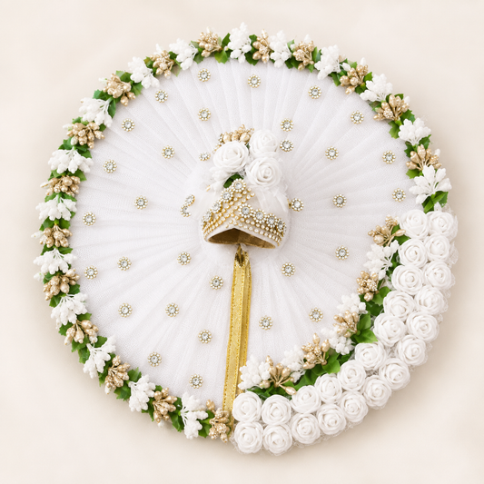 Laddu Gopal Heavy Floral Dress | Beautiful Handmade Krishna Ji Poshak for Birthday, Anniversary & Festive Gifting White