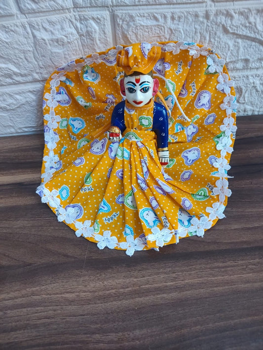 Adorable Yellow Cotton Laddu Gopal Dress with Teddy Print