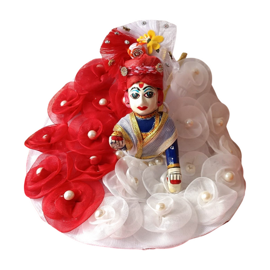 Red and white Heavy Dress with Pagdi for Laddu Gopal ji