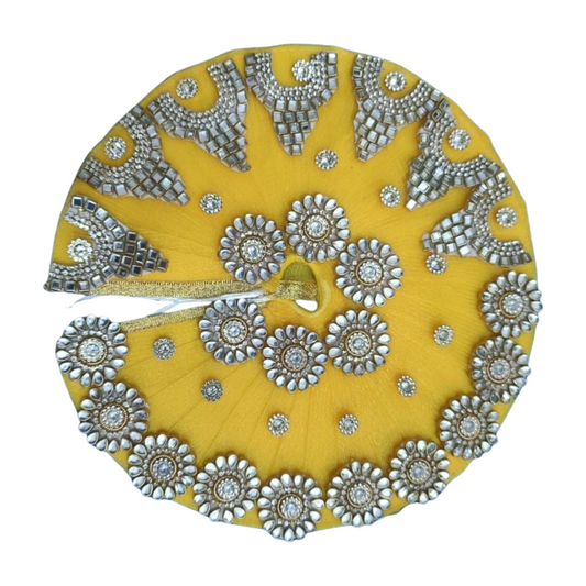 Yellow Heavy mirror work Dress with Pagdi for Laddu Gopal ji