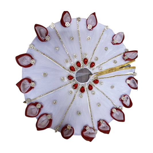 White and Red Heavy Dress with Pagdi for Laddu Gopal ji