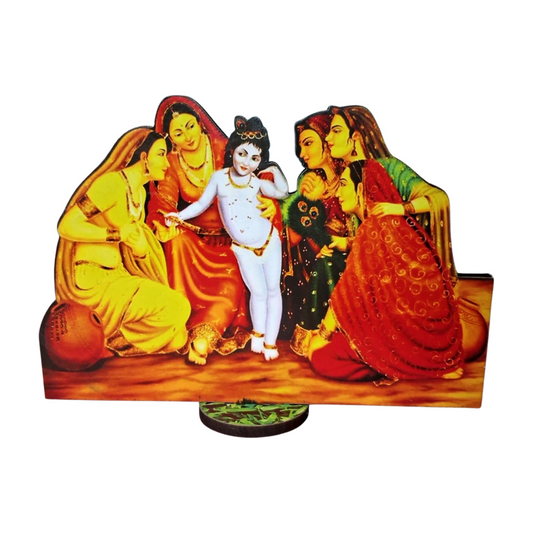 Laddu Gopal Ji Janmashtami Wooden Decoration Cutouts Kanha with gopi (6Inch)