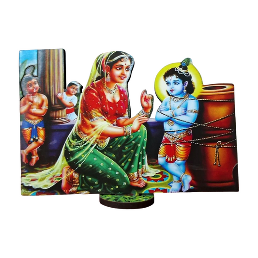 Wooden Cutouts for Laddu Gopal Ji Janmashtami Décor Kanha with Yashoda maiya (6Inch)