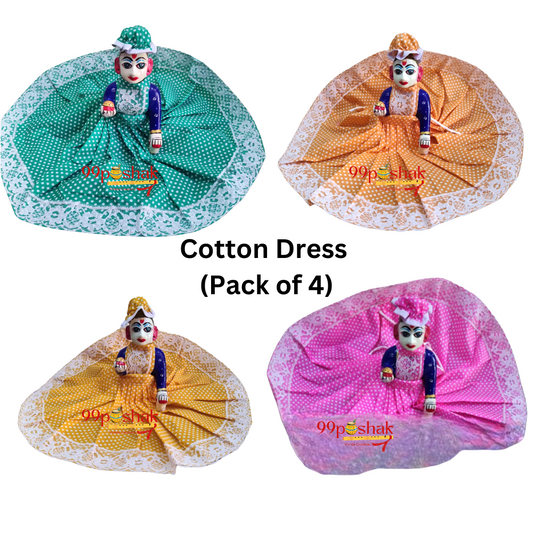 Laddu Gopal Cotton Lace Dress Dotted Print Pack of 4