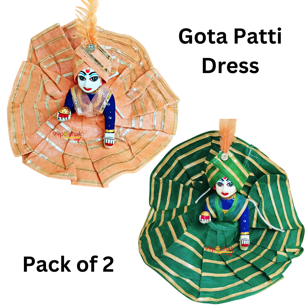 Laddu Gopal Gota Patti Orange & Green Dress - Pack of 2