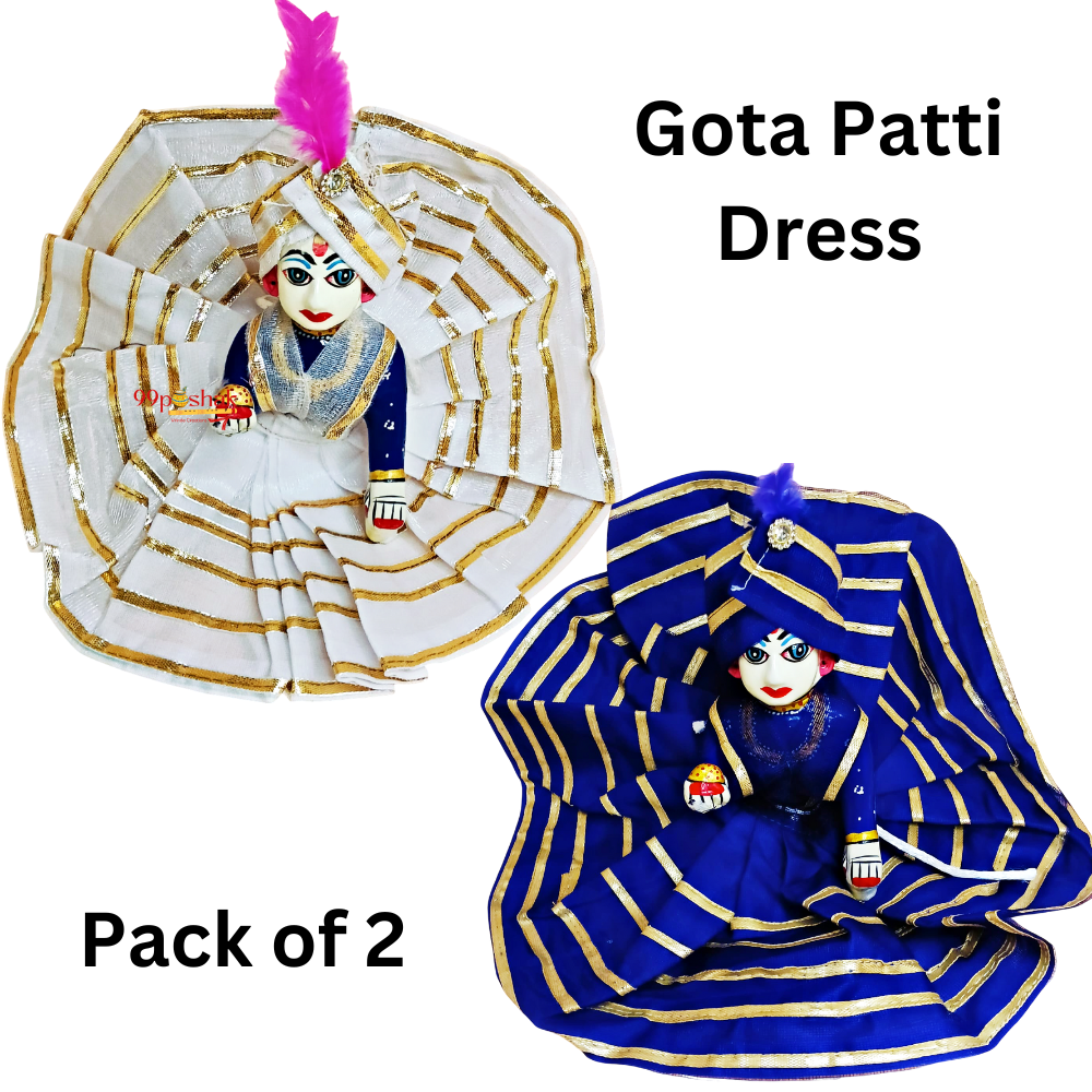 Laddu Gopal Gota Patti White & Blue Dress - Pack of 2