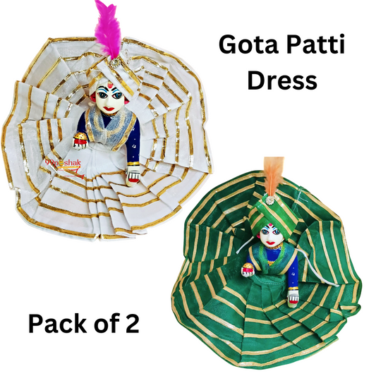 Laddu Gopal Gota Patti White & Green Dress - Pack of 2