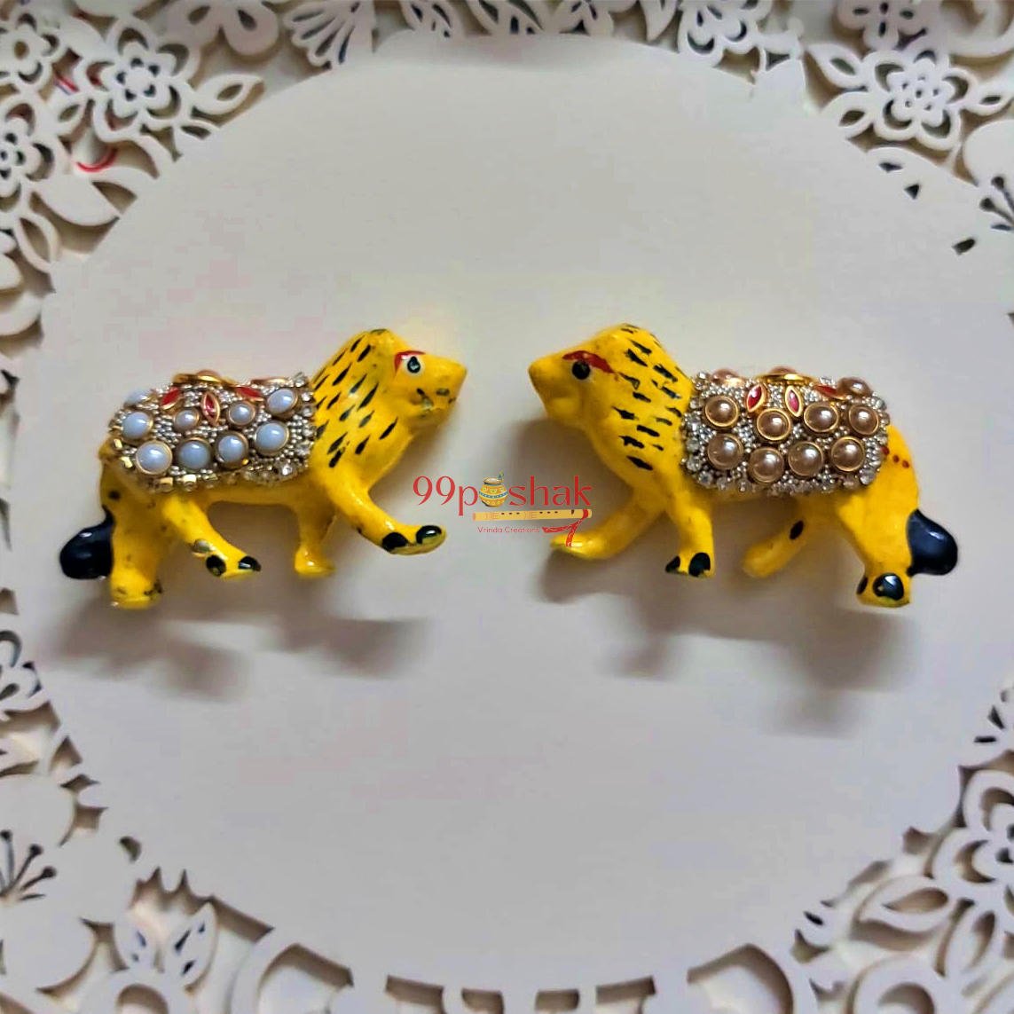 Metalic Meenakari Tiger - Laddu Gopal Toy - Set of 2